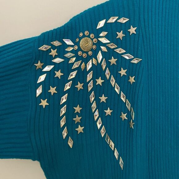 Vintage Rib Knit Rhinestone Embellished Shawl Collar Open Cardigan size OS Retro - Picture 3 of 12